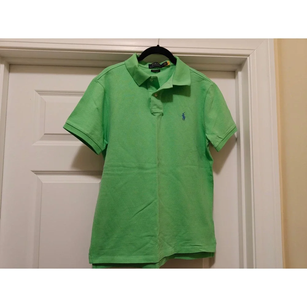 Polo Ralph Lauren Mens Custom Slim Fit Green Cotton Pique Polo Shirt Size M